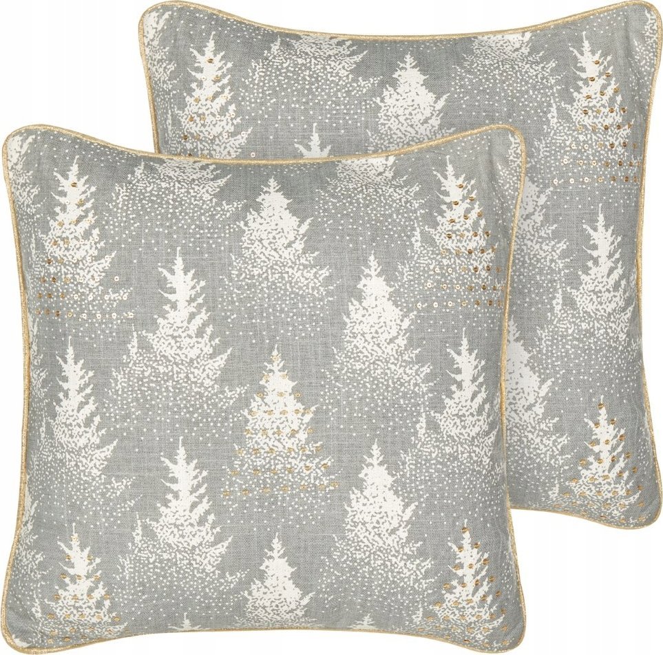 Beliani 2 bawełniane poduszki dekoracyjne w choinki 45 x 45 cm szare BILLBERGIA
