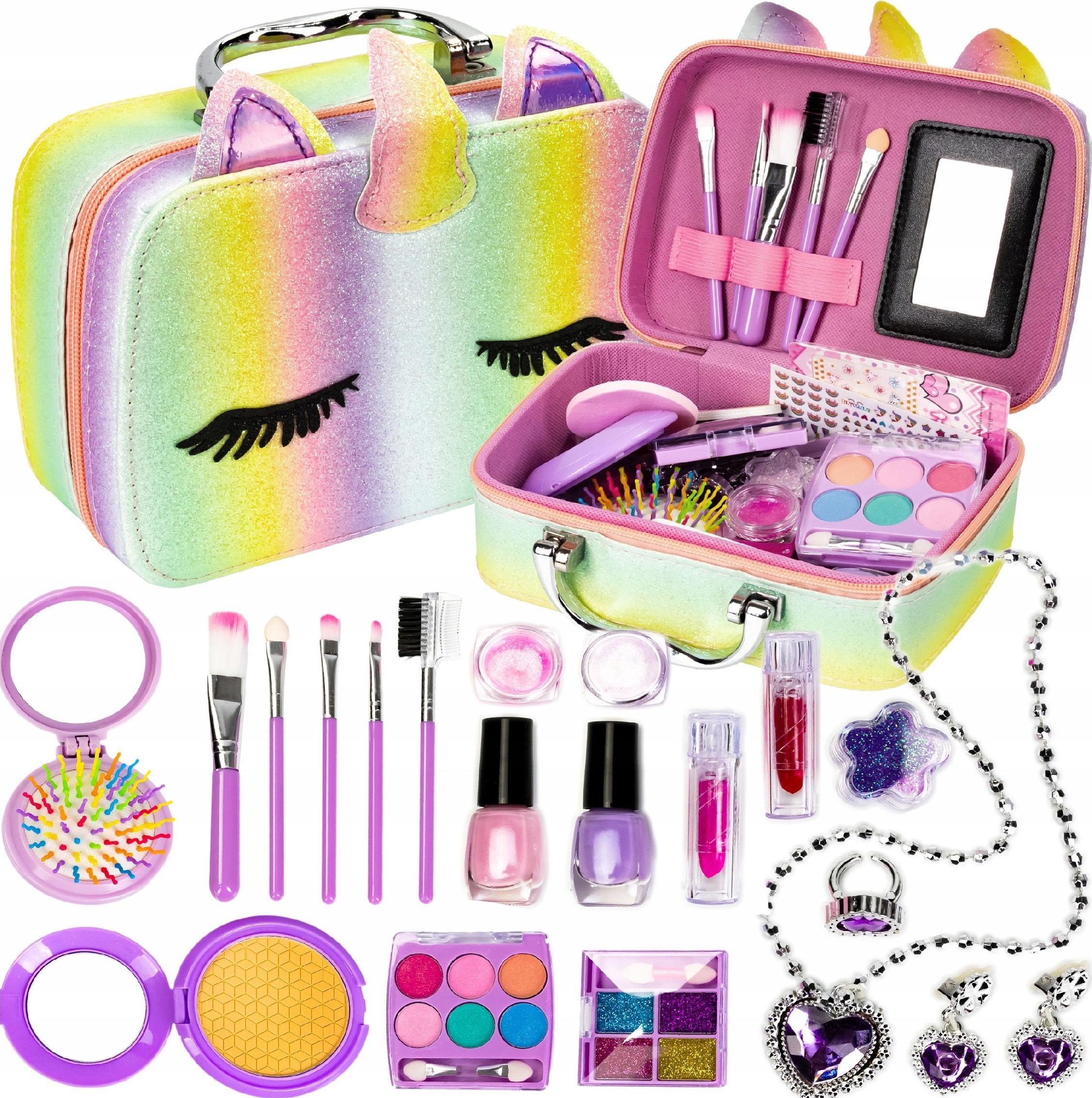 Kuferek Kosmetyków Dla Dzieci Zestaw Naszyjnik Pierścionek Cienie Brokat