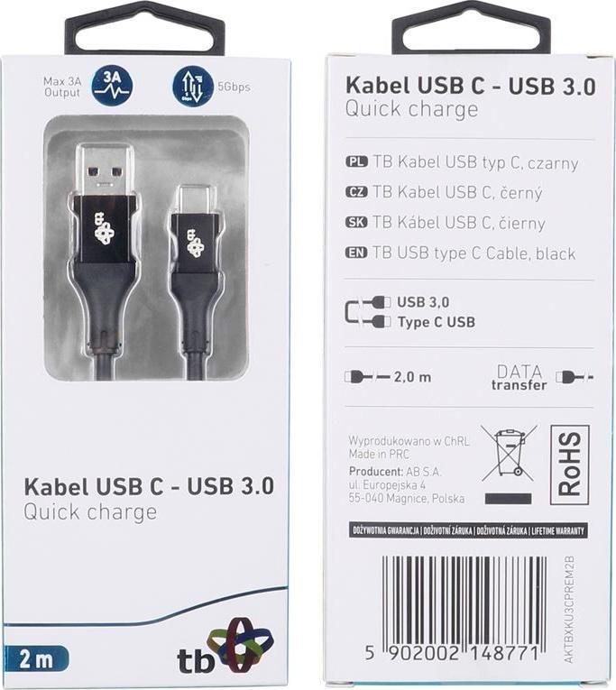 Kabel USB TB Print USB-A - USB-C 2 m Czarny (1_791088)