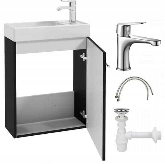 Szafka łazienkowa z umywalką baterią i syfonem wisząca czarna 50x70cm