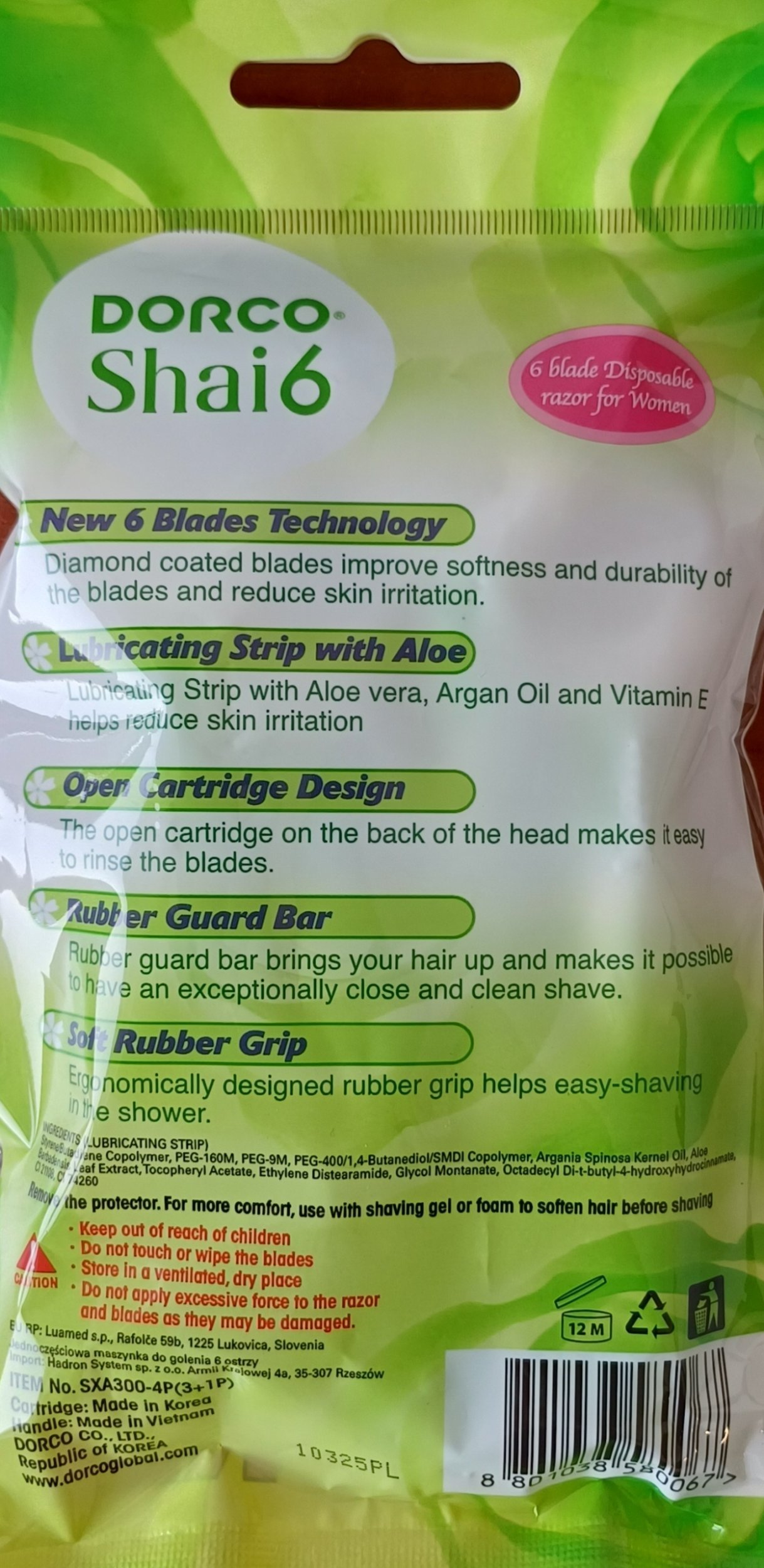 DORCO Shai 6 Maszynka do golenia jednorazowa damska 6 ostrzy 1 op. - 4 szt.