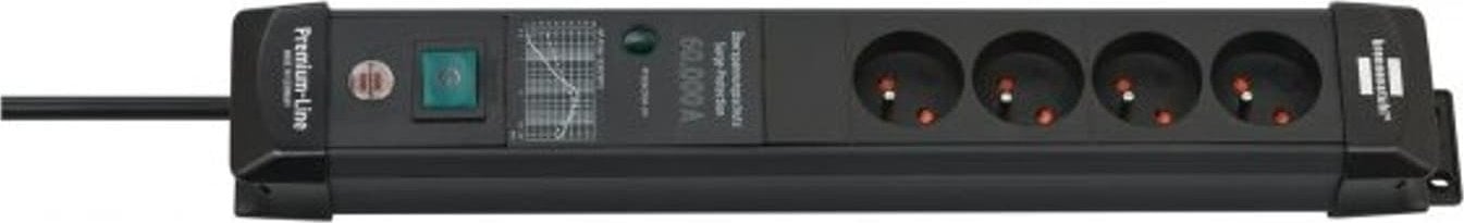 Listwa zasilająca Brennenstuhl BRENNENSTUHL LISTWA PRZEPIĘCIOWA "PREMIUM-LINE" 4GN, 3M CZARNA 60.000A