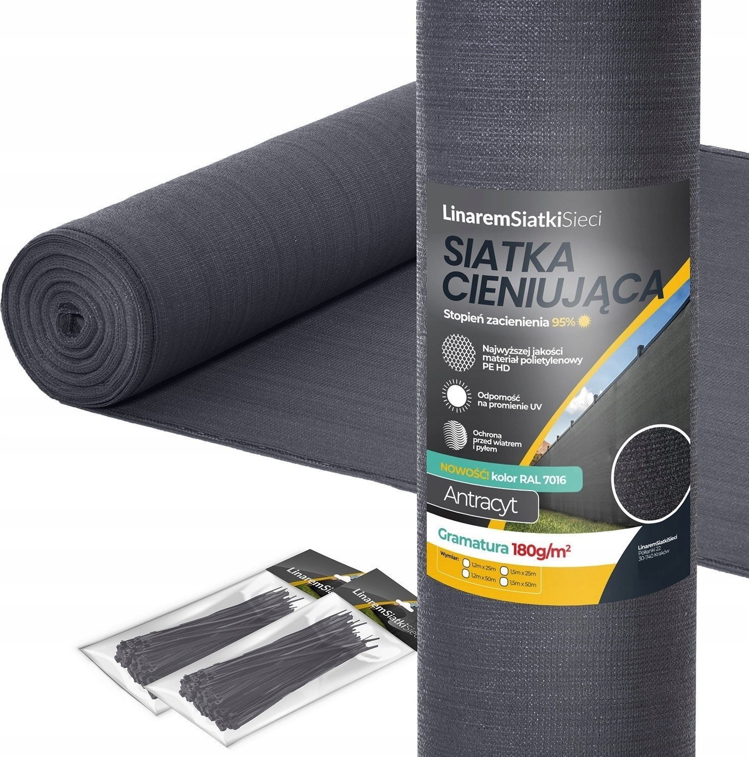 Linarem SiatkiSieci SIATKA CIENIUJĄCA 95% OSŁONA 2x50m ANTRACYT MASKUJĄCA NA OGRODZENIE PŁOT