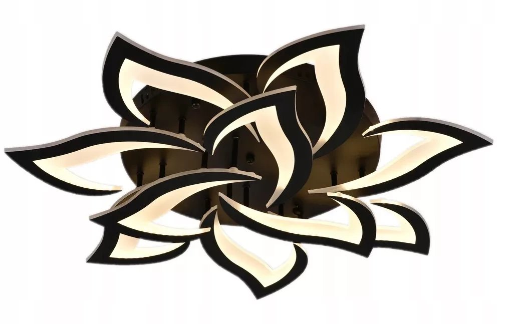 Lampa Sufitowa Kwiat Lotosu do Sypialni Czarna Żyrandol LED z Pilotem