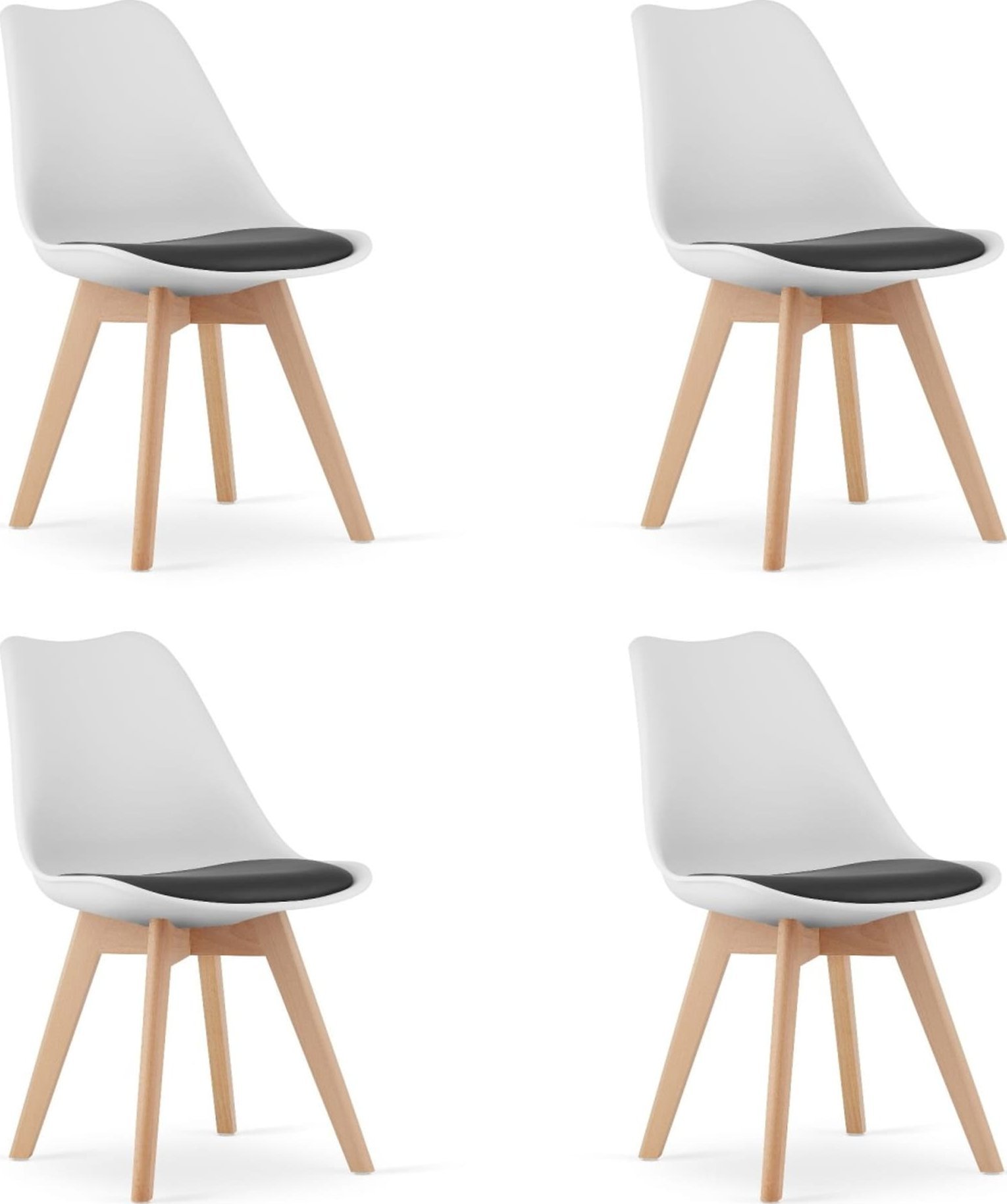 Leobert Zestaw komplet krzeseł biało czarne drewniane nogi 4szt