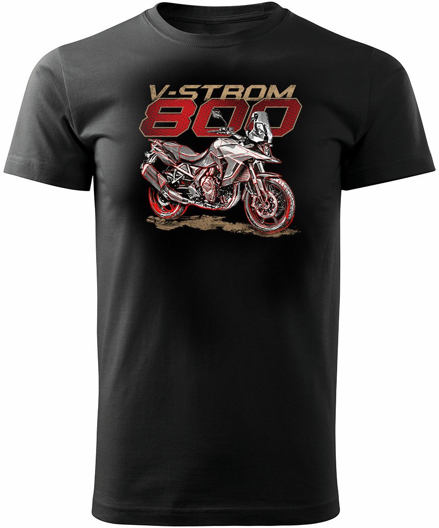 Koszulka z motocyklem na motor Suzuki V-strom Vstrom 800 męska czarna REGULAR S