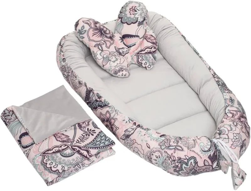 Kokon Velvet Premium Boho różowe / jasnoszary Infantilo