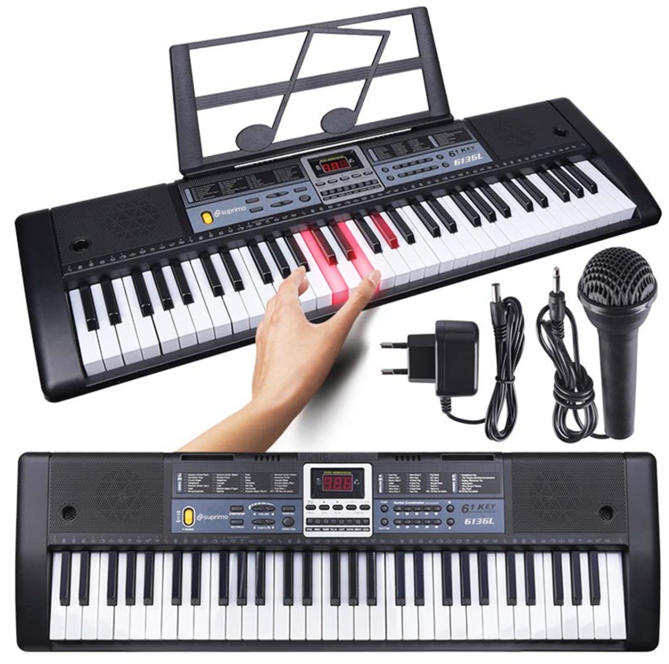 SUPRIMO 6136L KEYBOARD organy z mikrofonem dla dzieci podświetlane klawisze