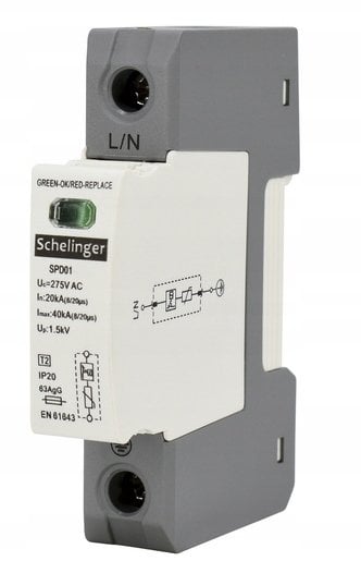 OGRANICZNIK PRZEPIĘĆ 1P 20kA(8/20) TYP T2 SCHELINGER A51-SPD01-1P-C