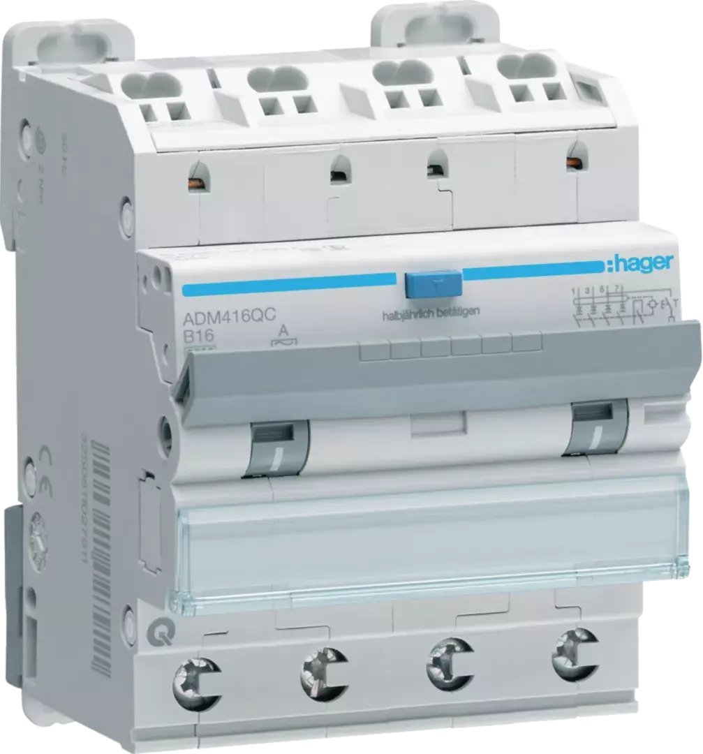 Wyłącznik różnicowo-nadprądowy RCBO 4P B16A 6KA 0,03A Typ A QuickConnect/QB ADM416QC