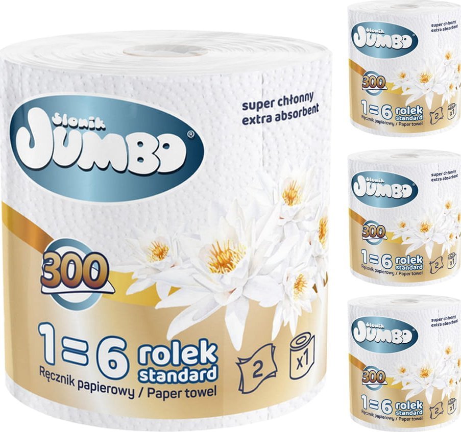 Jumbo Ręcznik papierowy 1R SŁONIK JUMBO MAXI 300 list 2W - 4 szt.