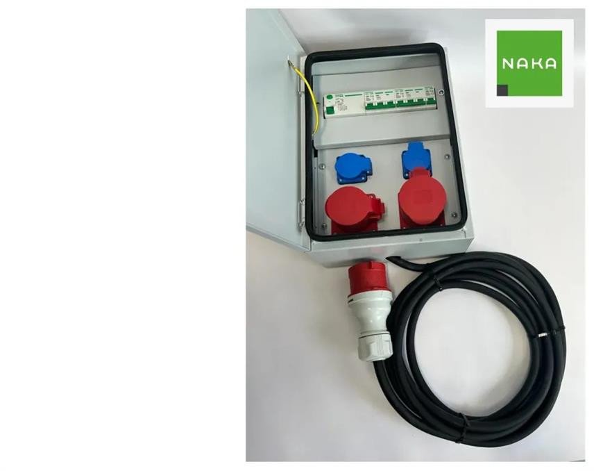 IP54 Metalowa rozdzielnica ścienna CEE 32A 16A 2x230V z bezpiecznikami FI z kablem 5m 94V-5