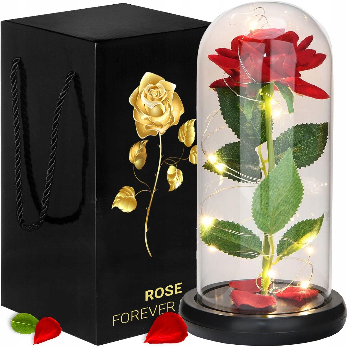 Wieczna róża czerwona, ozdobna z podświetleniem