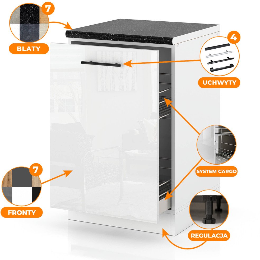 Szafka Kuchenna Stojąca Z Blatem Szafka Cargo 60cm Spremium Biały Połysk