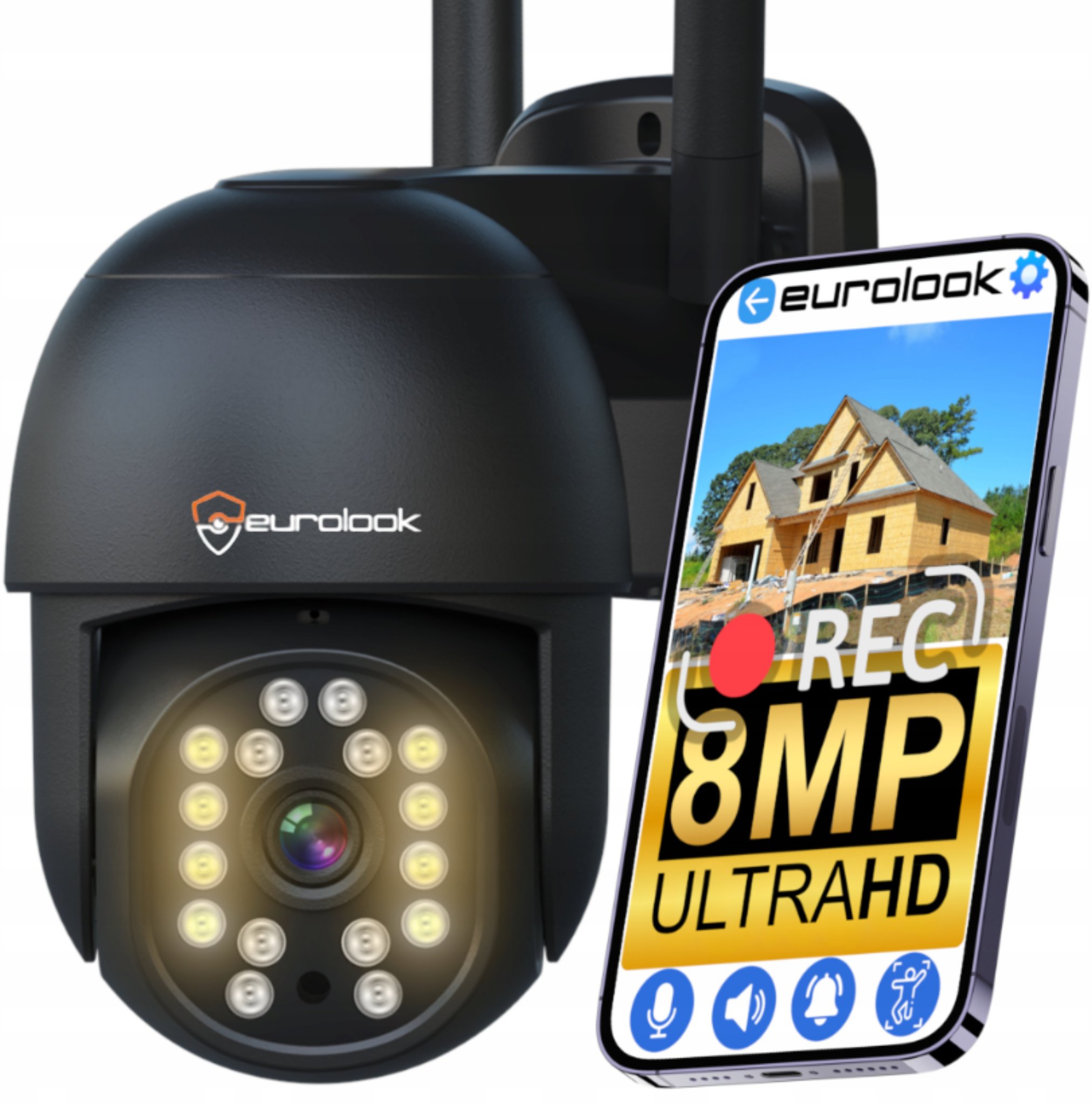 KAMERA WIFI ZEWNĘTRZNA OBROTOWA 4K ULTRA HD 8MPX 8MP EUROLOOK AUDIO CZARNA