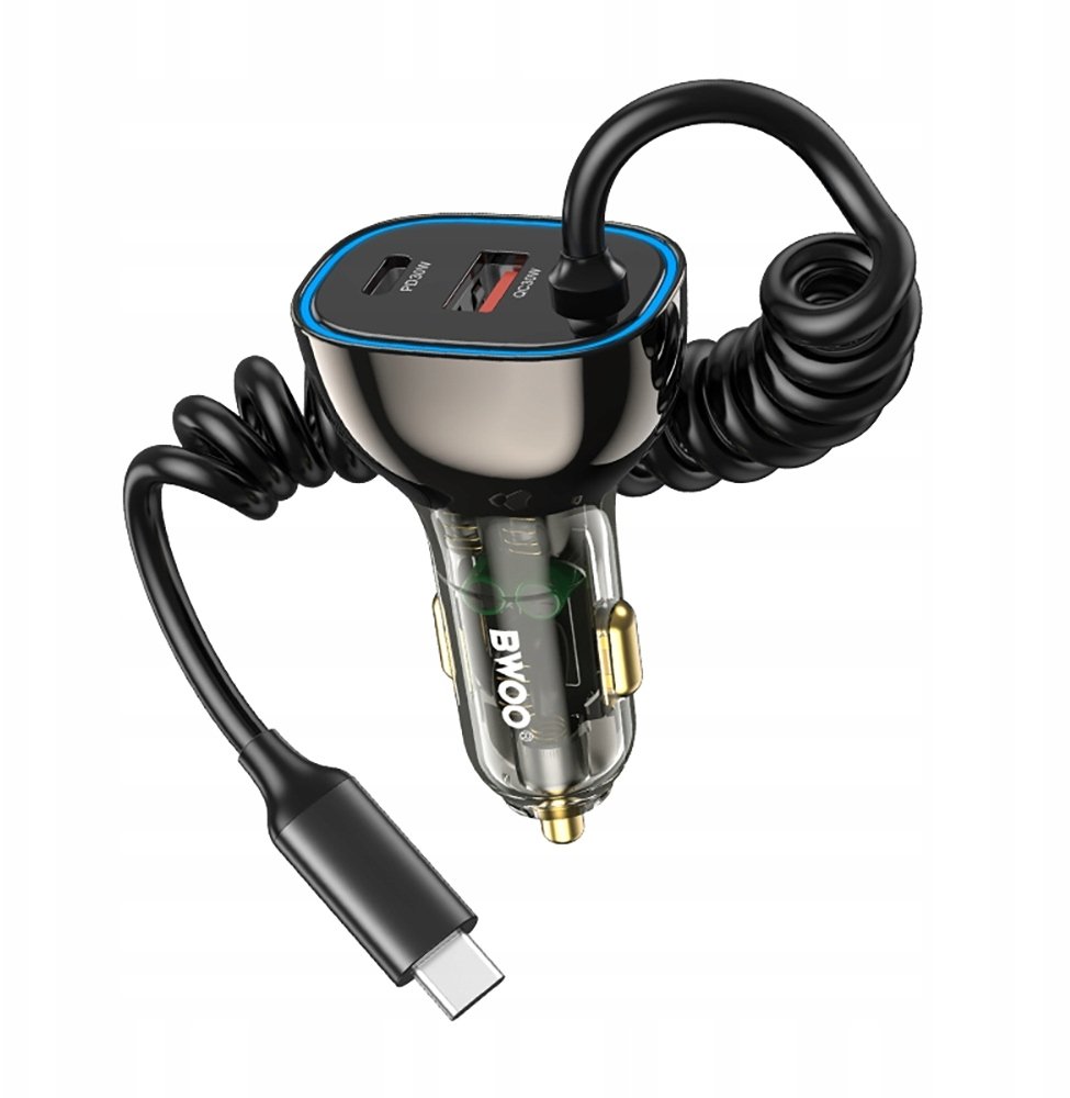 BWOO ładowarka samochodowa PD CC96C 1x USB-C 1x USB 30W z kabelem USB-C szara