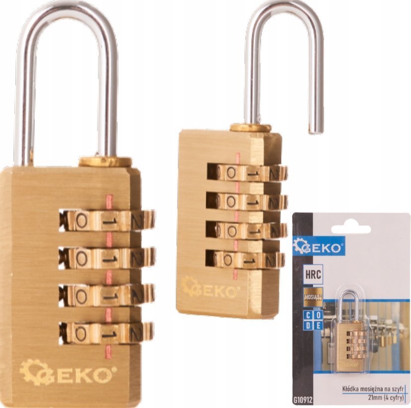 Geko Kłódka mosiężna na szyfr 28mm (4 cyfry) (12/144)