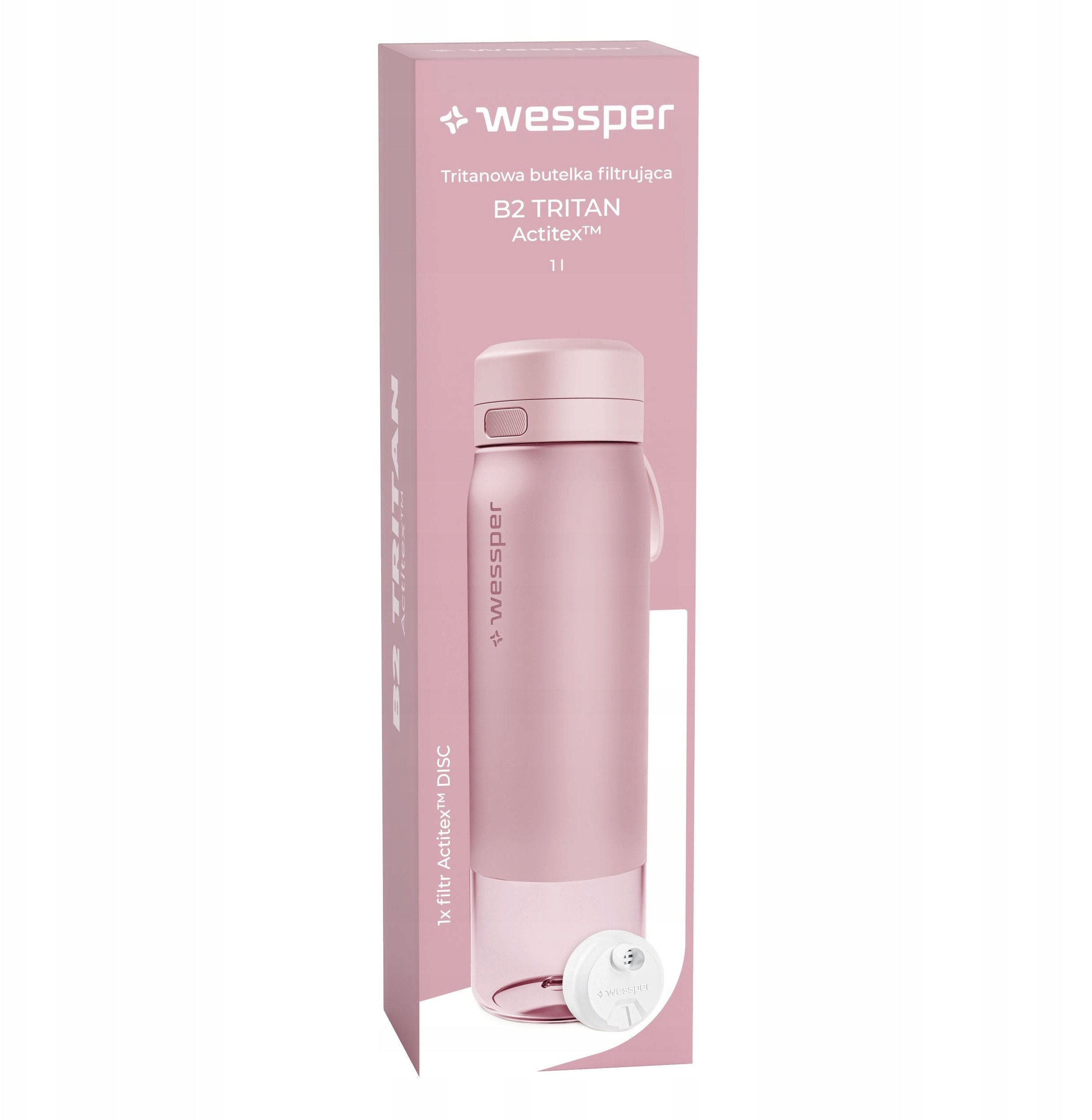Butelka filtrująca Wessper B2 TRITAN Actitex™ 1000ml Pink (WES273-1000-PK_K)