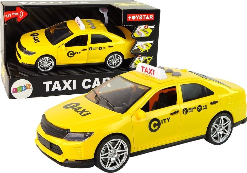 LeanToys Auto Taxi Pojazd 1:14 Światła Dźwięki Żółte