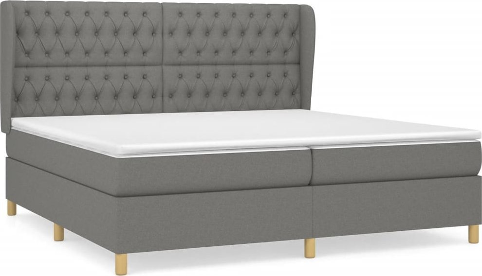 Łóżko Kontynentalne Z Materacem, Ciemnoszara Tkanina 200X200 Cm