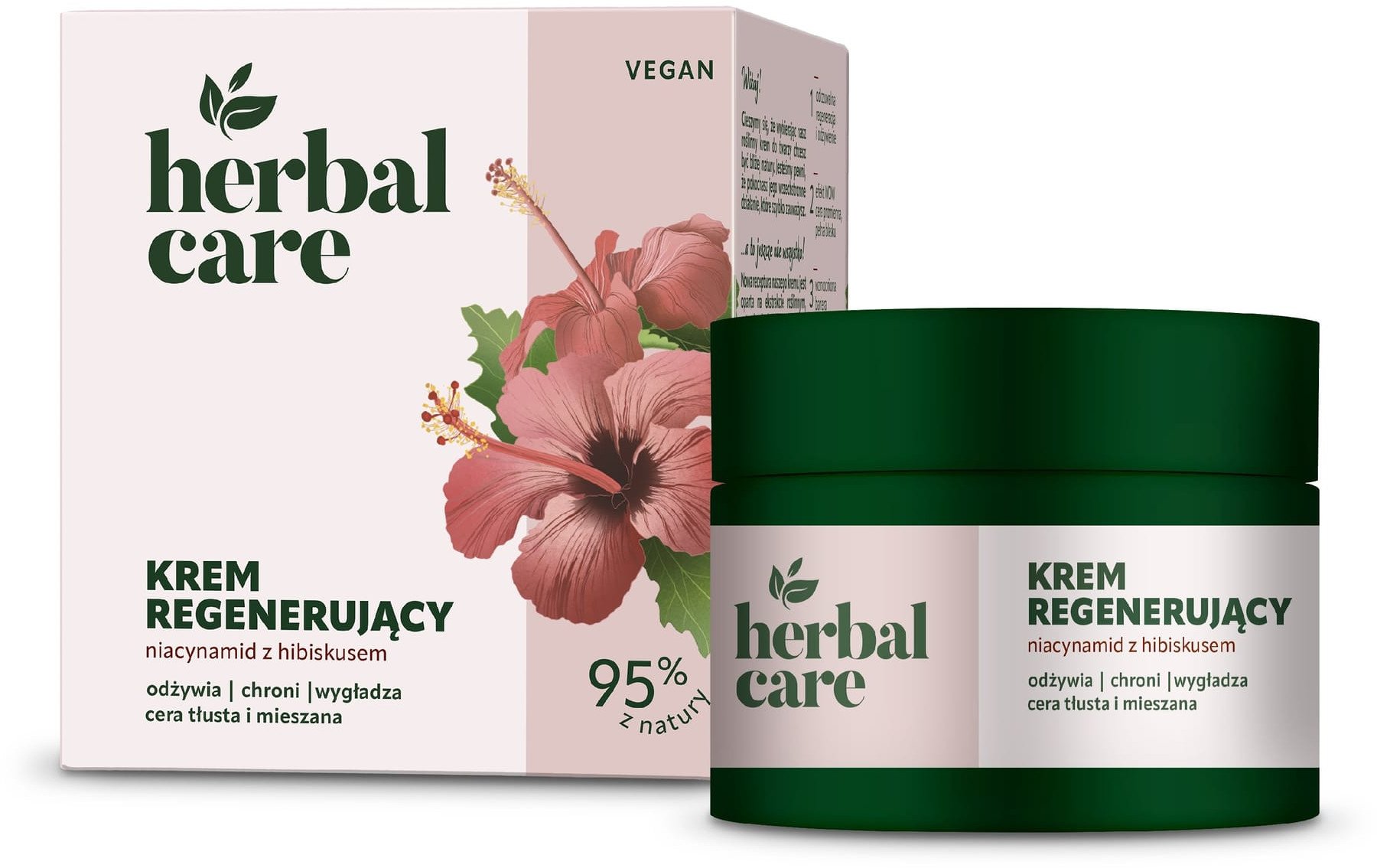 HERBAL CARE Vegan Krem regenerujący z Niacynamidem i Hibiskusem dla cery tłustej i mieszanej - na dzień i noc 50 ml