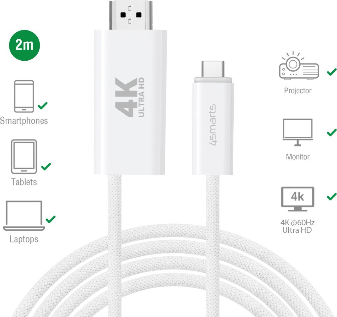 Kabel USB 4smarts USB-C - HDMI 2 m Biały (540957)