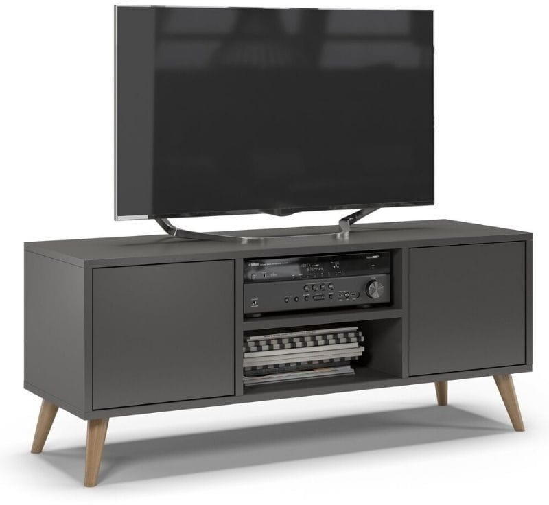 Szafka rtv, skandynawski styl, SKAND, 120x40x50 cm, grafit, mat | TYLETEGOTU