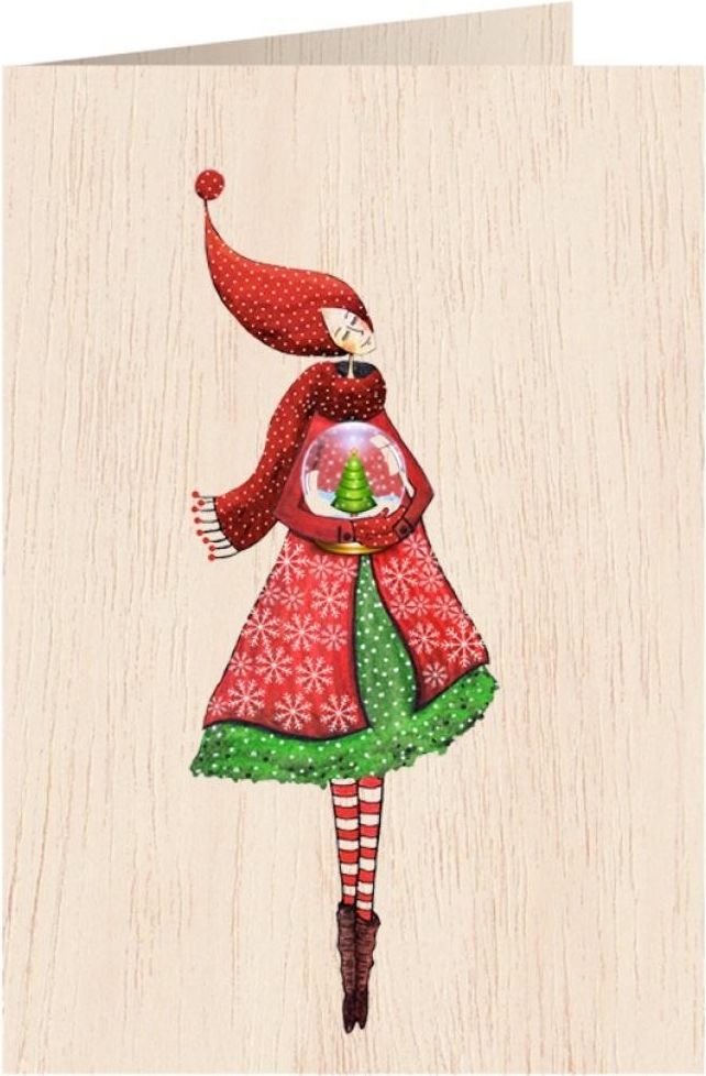 Cozywood Karnet drewniany C6 + koperta. Święta, Kobieta