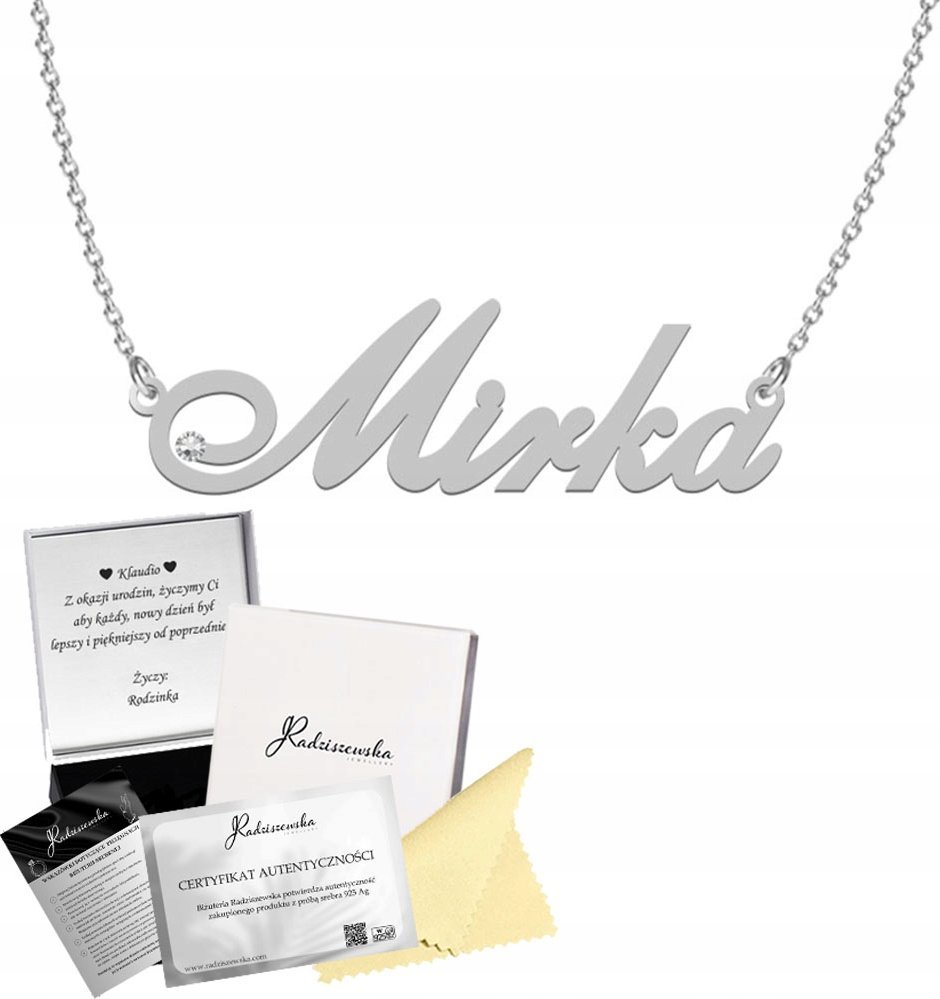 Radziszewska Jewellery Naszyjnik Srebrny z imieniem MIRKA Łańcuszek SREBRO 925 Prezent Dedykacja