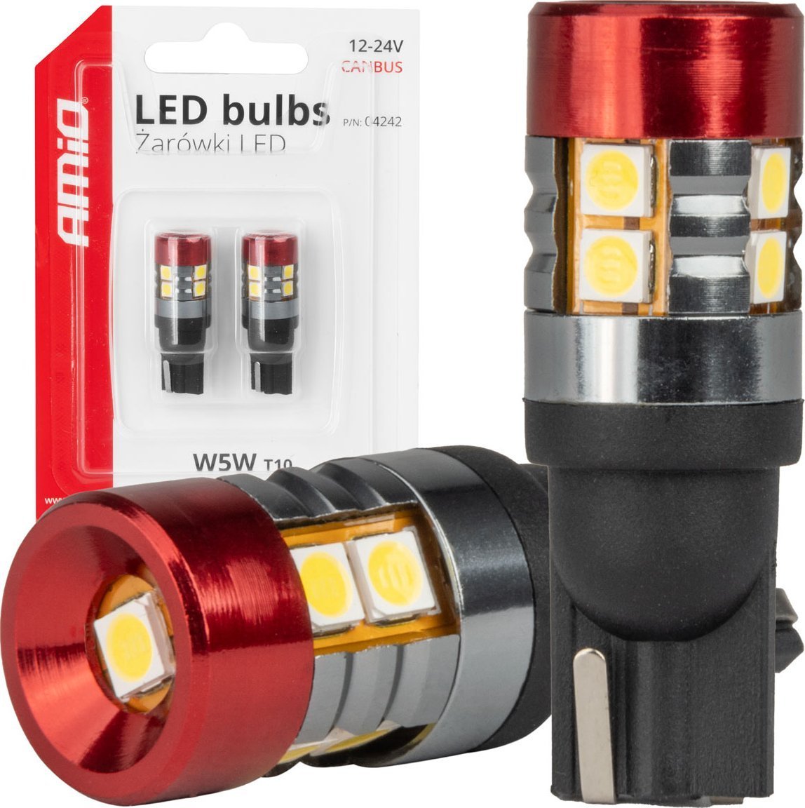 Żarówki led canbus t10 w5w 9 smd 3030 white 12v 24v amio-04242
