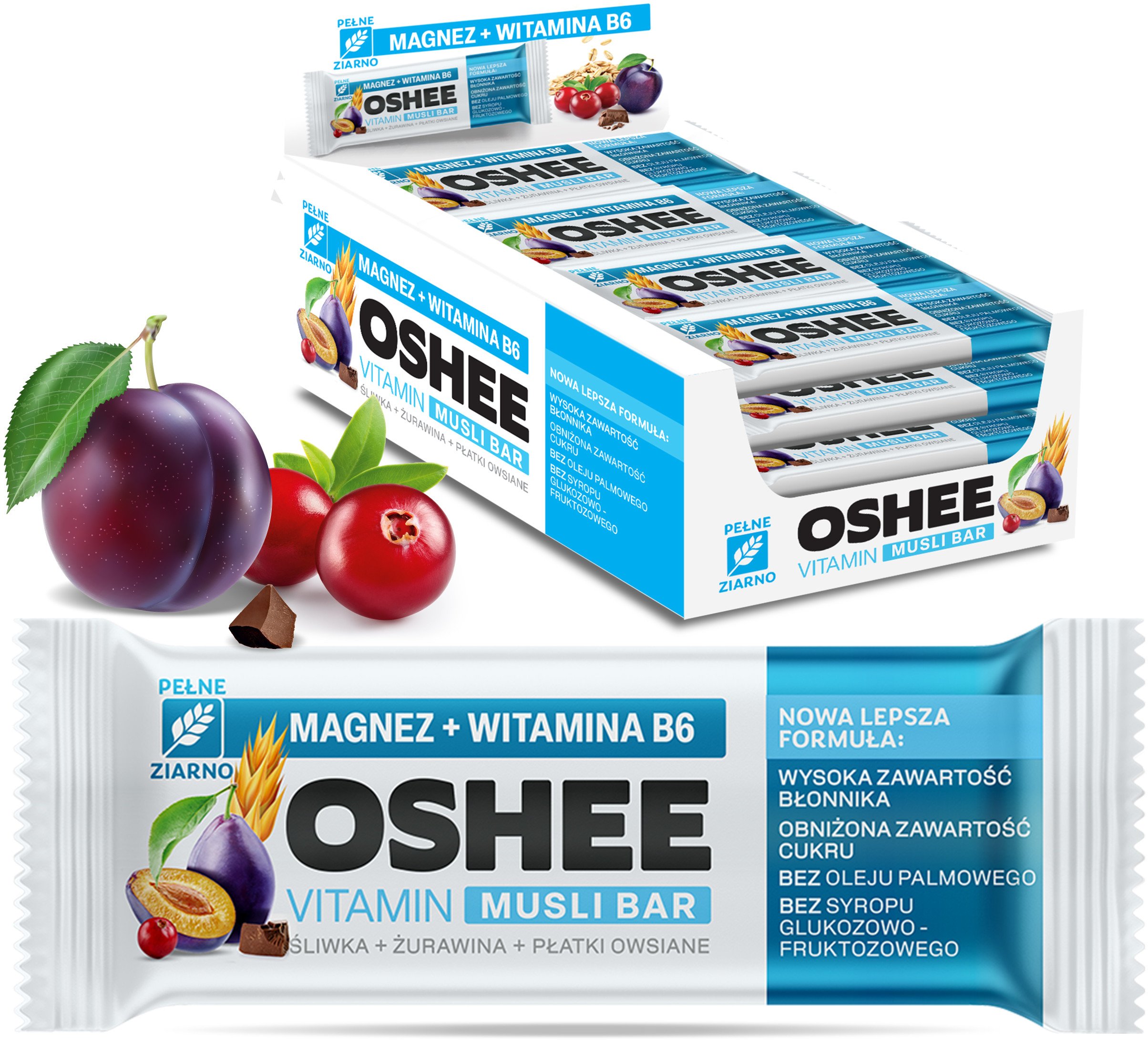 Oshee 25x OSHEE Vitamin musli bar magnez + witamina B6 śliwka żurawina 40 g