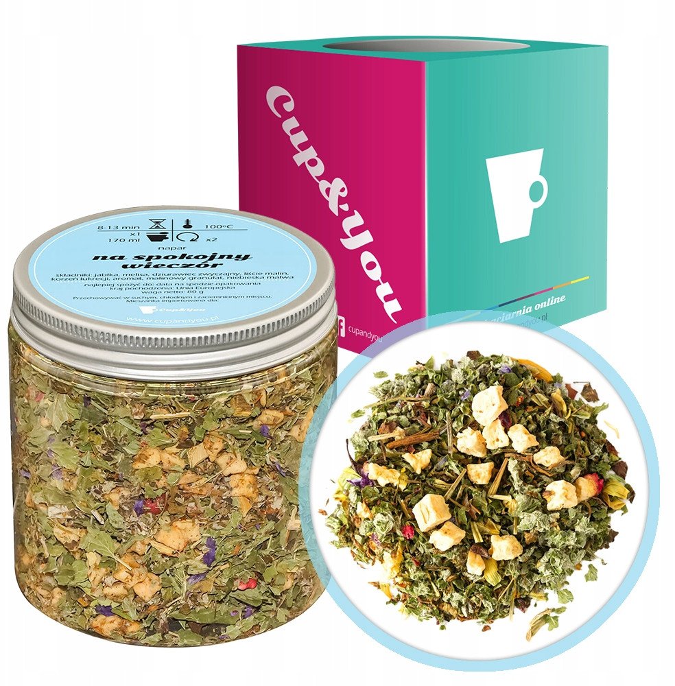 Herbata ziołowa uspokajająca NA SPOKOJNY WIECZÓR melisa liście malin 80g - herbata sypana liściasta napar ziołowy PREMIUM Cup&You