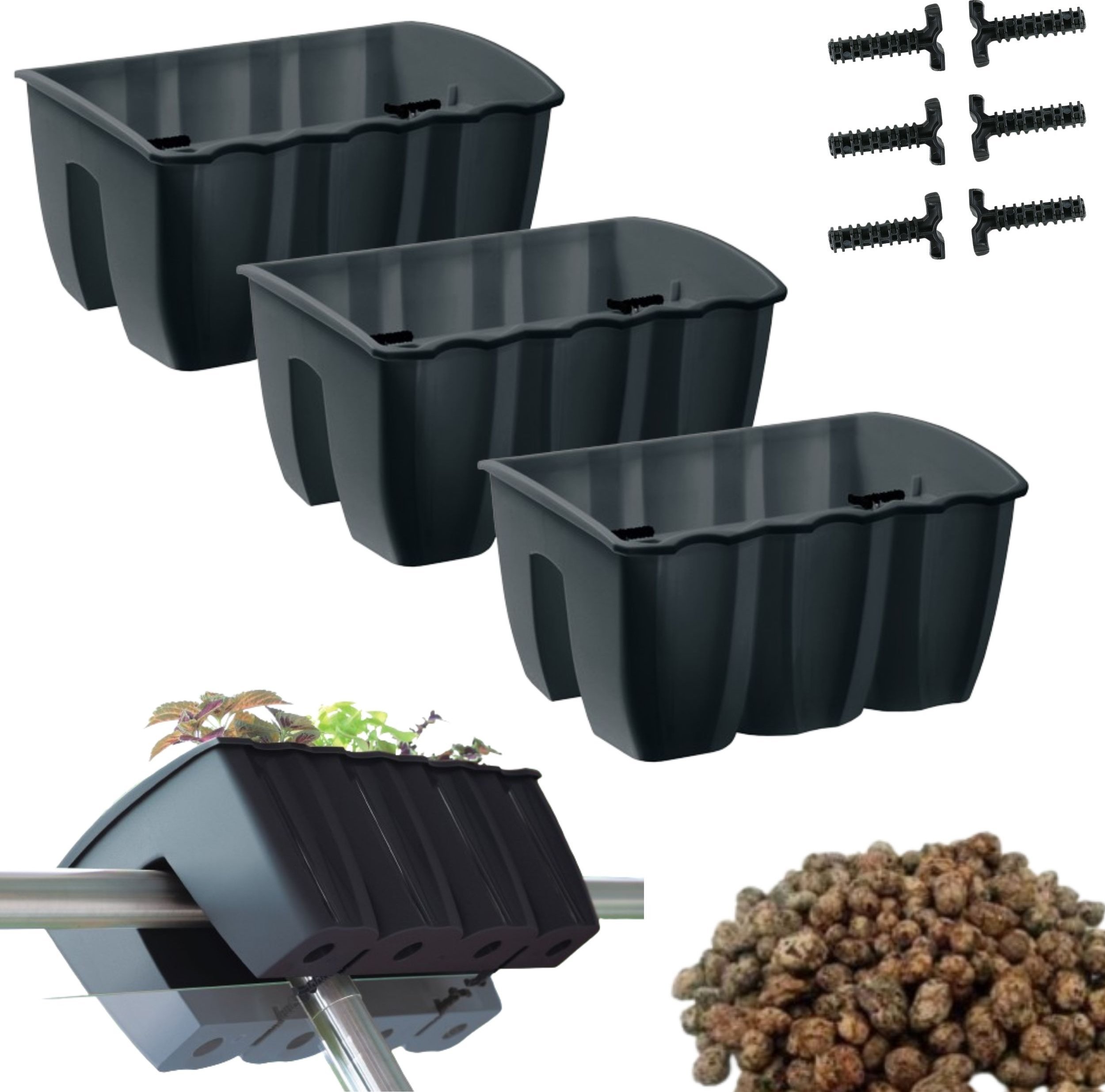 Prosperplast 3x Skrzynka na balustradę DCRO400, Doniczka balkonowa + keramzyt 5l