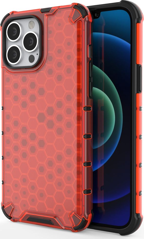 Hurtel Honeycomb etui pancerny pokrowiec z żelową ramką iPhone 13 Pro Max czerwony