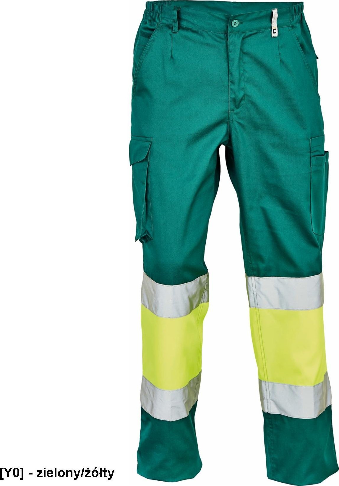 CERVA BILBAO HV spodnie robocze łączone z częścią Hi-Vis i taśmami odblaskowymi - zielony/żółty 58