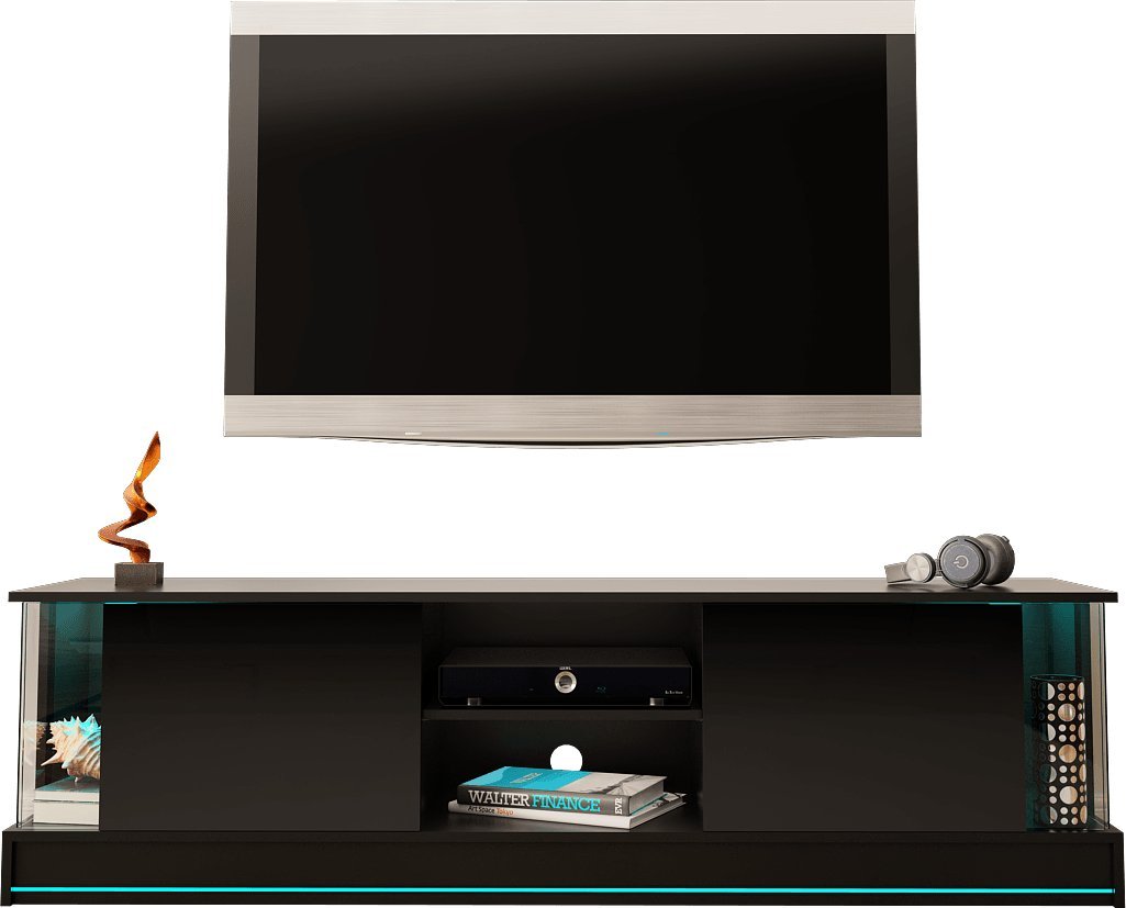 MEGSTYL SZAFKA RTV 185CM Z LISTWĄ LED - EFECTO 1 Czarny mat - Czarny połysk