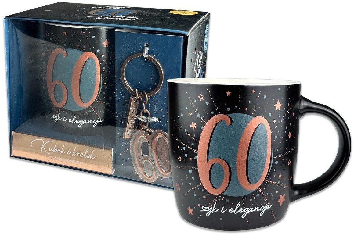 Kubek Denim z metalowym brelokiem - 60 urodziny