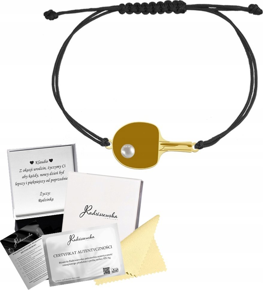 Radziszewska Jewellery Bransoletka Złota Tenis Stołowy SREBRO 925 Prezent Sznurek GRAWER GRATIS
