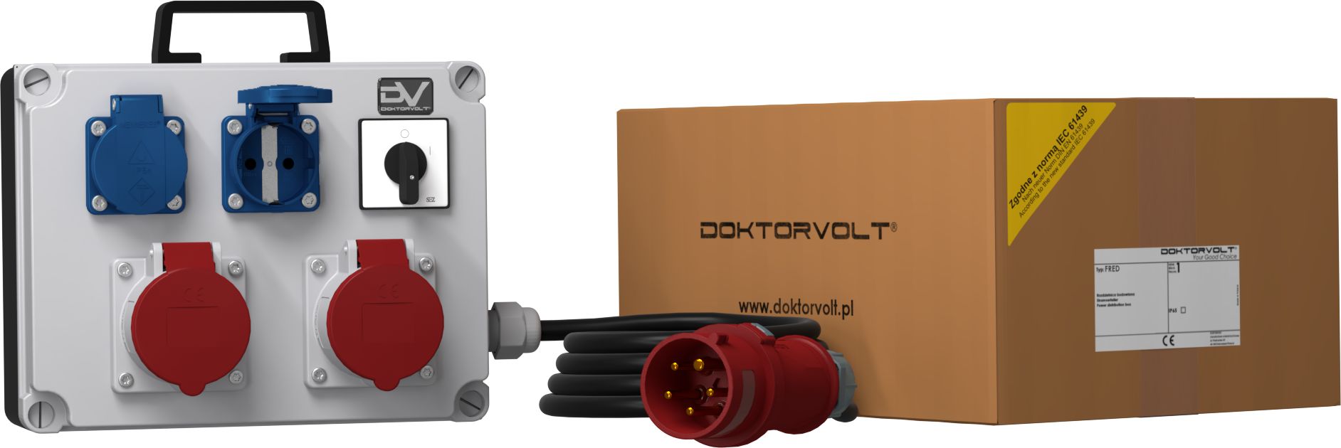 Doktorvolt Rozdzielnica budowlana z łącznikiem i kablem FRED SKH 2x16A 2x230V Schuko Mennekes Doktorvolt 0861