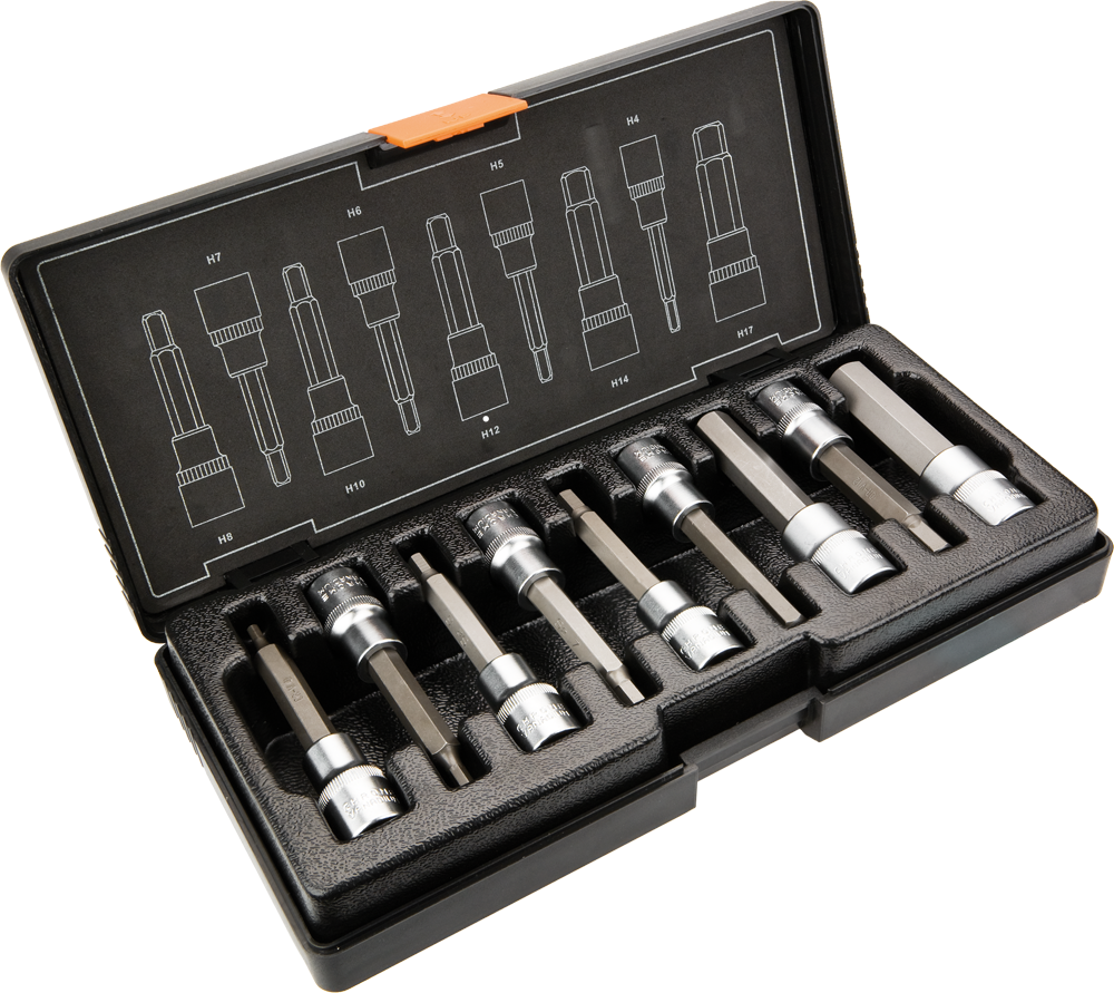 Neo Zestaw nasadek trzpieniowych imbusowych hex 1/2" H4-H17 długich 9szt. (08-706)