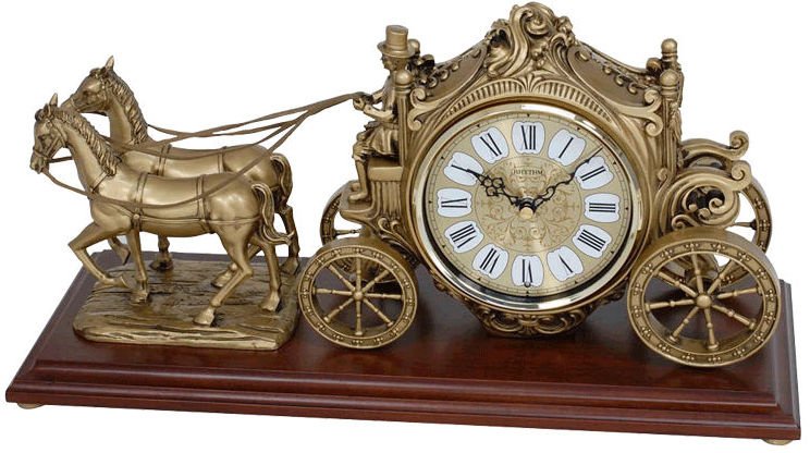 RHYTHM Zegar kominkowy powóz karetny CRH229NR18 melodie 48x24 cm