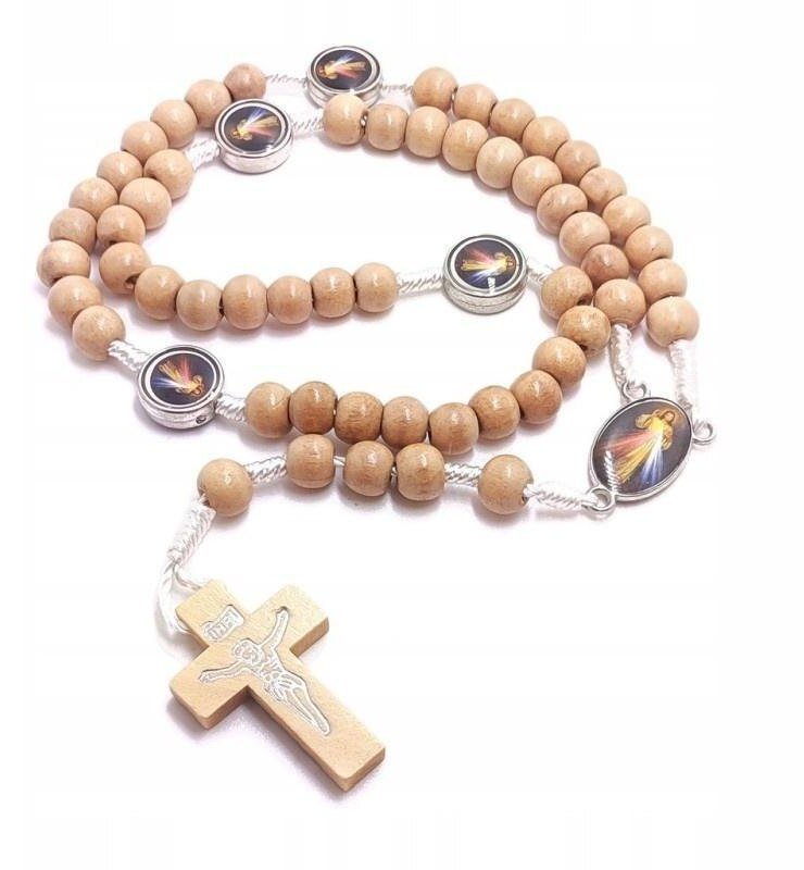 Różaniec drewniany beżowy - Jezu ufam Tobie