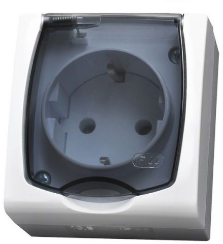 Ospel MADERA Gniazdo hermetyczne pojedyncze z/u Schuko IP44 klapka przezroczysta biała (GNH-1NSd)