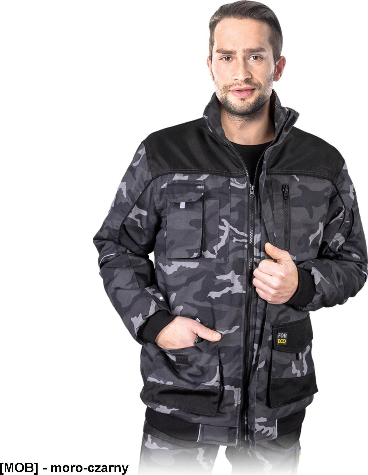 R.E.I.S. FOR-WIN-J - kurtka ochronna ocieplana, kołnierz stójka, podszewka 100% poliester - moro-czarny 2XL