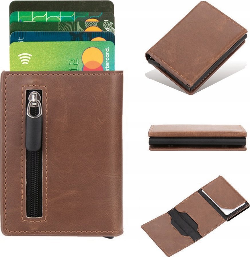 KORUMA Portfel na karty RFID gotówkę monety brązowy