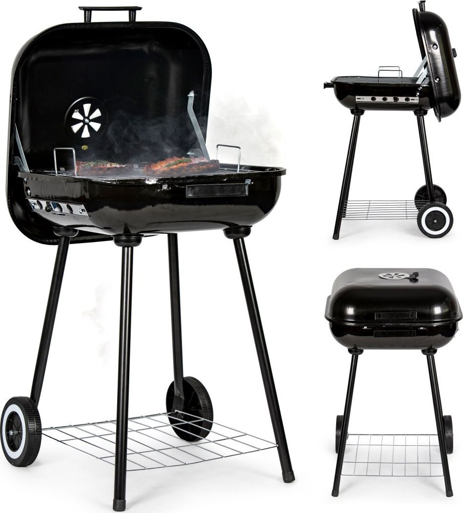 Palenisko ogrodowe ModernHome Grill węglowy ogrodowy z pokrywą na zawiasach + kółka ModernHome