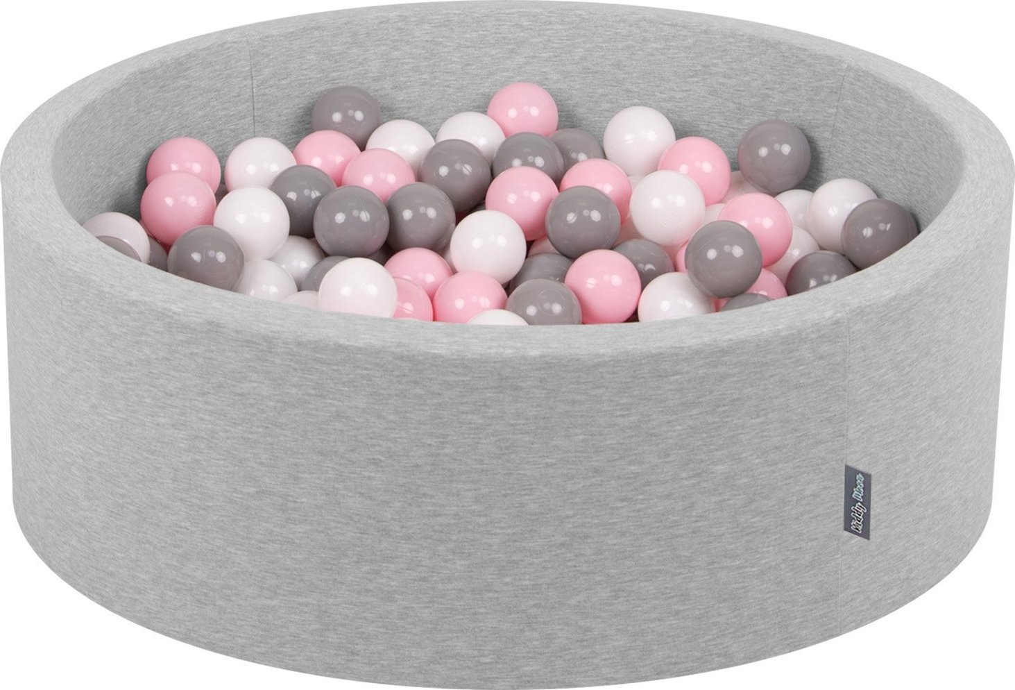KiddyMoon KiddyMoon Suchy basen okrągły z piłeczkami 7cm jasnoszary: biały-szary-pudrowy róż 90x30cm/200piłek Zabawka basen piankowy