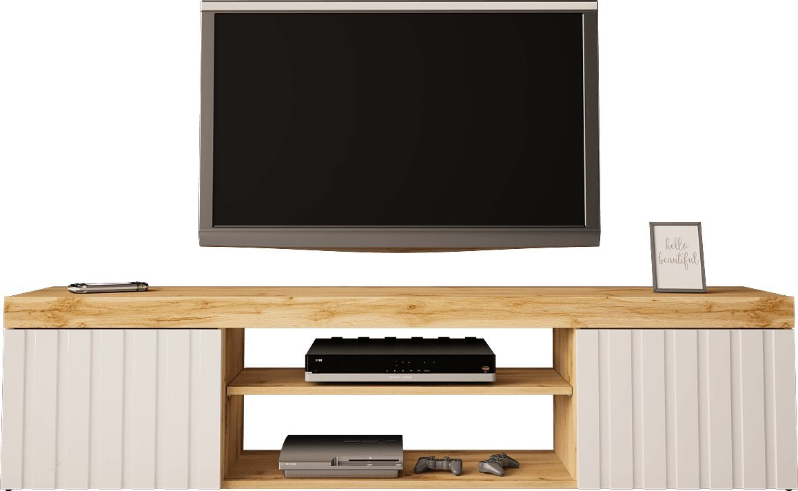 MEGSTYL SZAFKA RTV 180CM - KNOXVILLE 1 Dąb wotan - Biały połysk