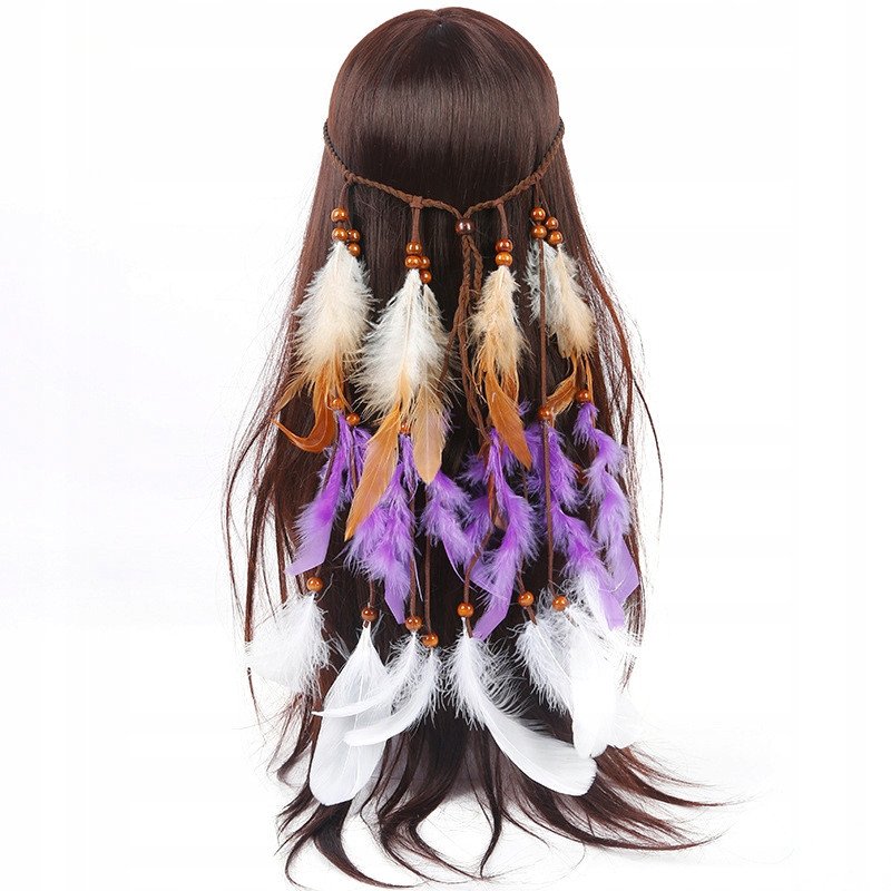 Pióropusz OPASKA do Włosów INDIAŃSKI FIOLETOWY A12