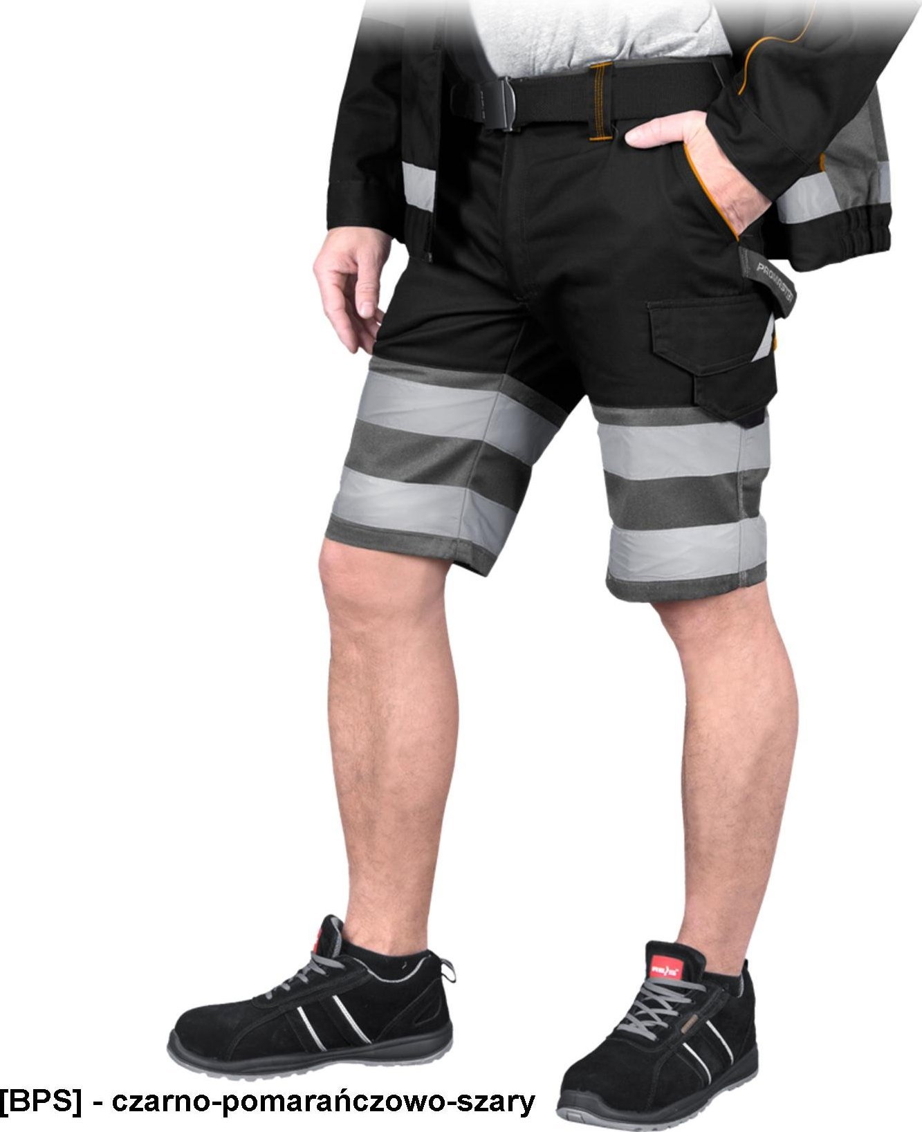 R.E.I.S. PROM-TS - Spodnie ochronne do pasa z krótkimi nogawkami PROM - czarno-pomarańczowo-szary 2XL